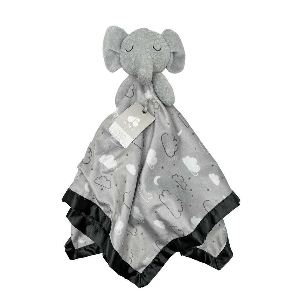 NEW Just BornBaby Security Blanket Gray Elephant Clouds 25" Lovey Plush Animal